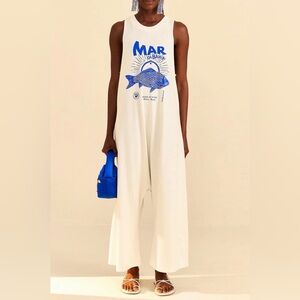 FARM Rio White Jumpsuit with Blue Fish Graphic